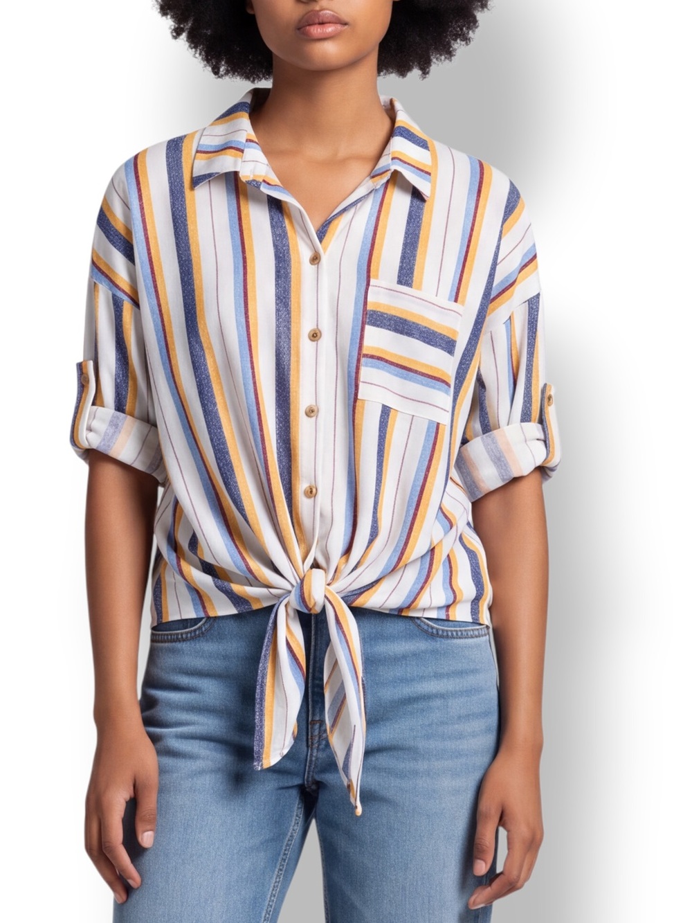 4/$20 Eden & Olivia Multicolor Striped Tie-Front Button Down Shirt Size Large
